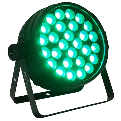 Refletor LED redondo com luz verde e suporte preto