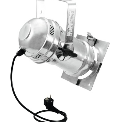 Projetor de luz metálico prateado com cabo preto e suporte ajustável