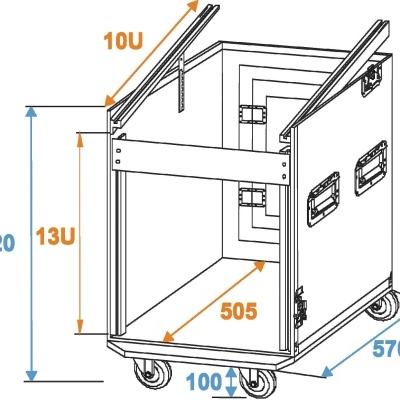 Carrinho metálico branco com rodas e dimensões visíveis
