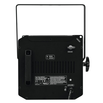 Projeção preta retangular com suporte metálico e texto técnico