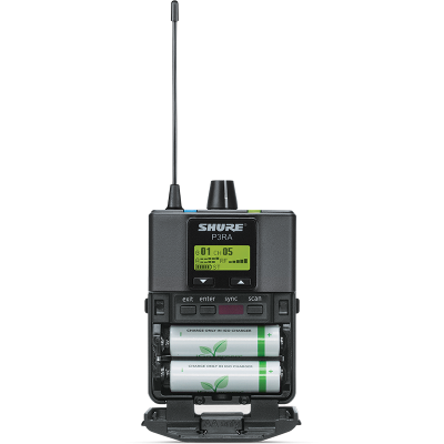 Transmissor Shure P3RA preto com visor LED e pilhas recarregáveis