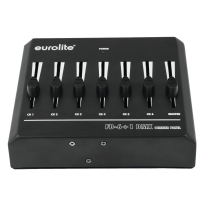 Controlador DMX Eurolite FD-6+1 com seis sliders e um slider master em caixa preta
