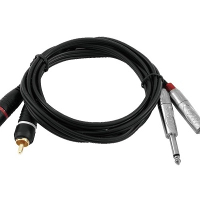 Cabo de áudio com conectores RCA e jack 6,35 mm