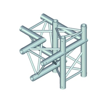 Estrutura metálica prateada com tubos e ligações triangulares