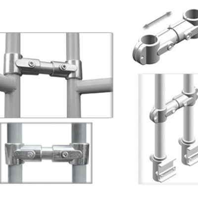acessórios metálicos prateados para fixação de tubos verticais com parafusos