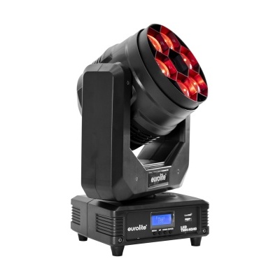 Luz de palco móvel preta com LEDs vermelhos e visor digital azul