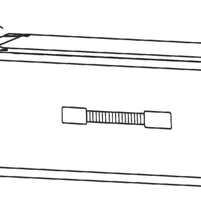 Desenho técnico preto e branco de mala retangular com alça e cantos reforçados, com medidas 180x75