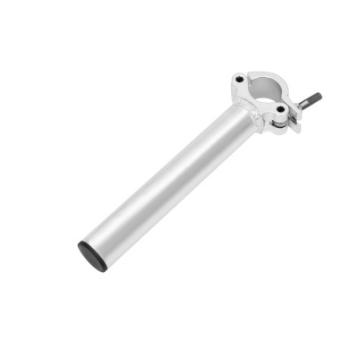 Suporte metálico prateado com abraçadeira e parafuso de aperto