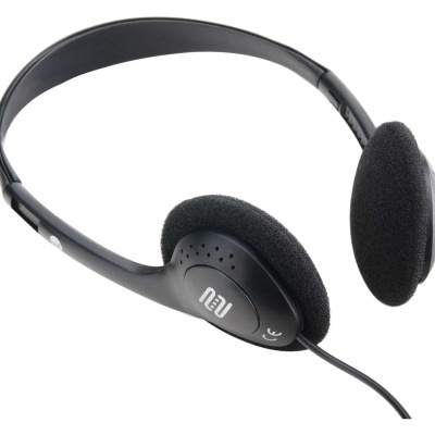 Auricular preto com almofadas em espuma de malha e marca 'nau'