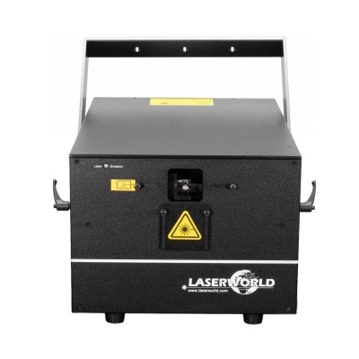 Dispositivo metálico preto LASERWORLD com símbolo de laser amarelo