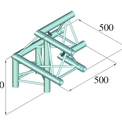 Estrutura metálica tridimensional azul claro com medidas 500 mm