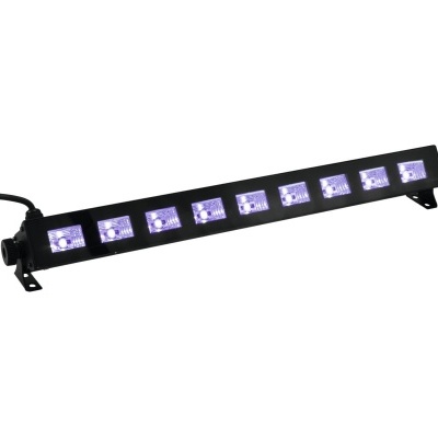 Barra de luz LED preta com 9 painéis LED em fundo branco
