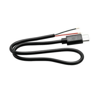 Cabo USB tipo C preto com fios expostos