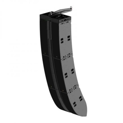 Coluna áudio line array preta com vários módulos empilhados