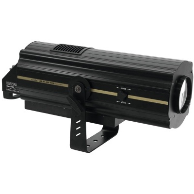 Projetor de luz preto em metal com lente cilíndrica e suporte ajustável