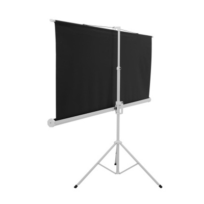 Ecrã de projeção preto com suporte tripé branco