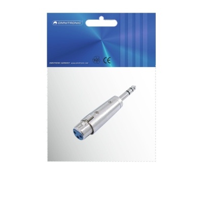 Adaptador metálico com conector jack 6,35 mm para ficha XLR em embalagem DENTATRONIC