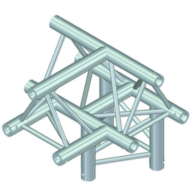 Estrutura metálica prateada com tubos e reforços diagonais