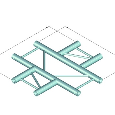 Estrutura metálica prateada com tubos cilíndricos formando quadrado com reforços triangulares