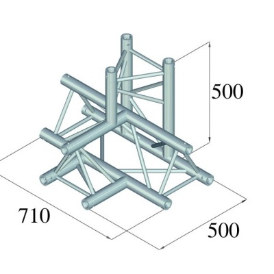 Estrutura metálica tubular prateada com dimensões em milímetros sobre fundo branco