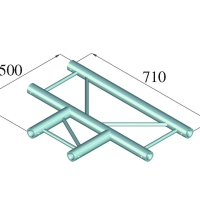 Estrutura metálica tubular azul claro com reforços triangulares