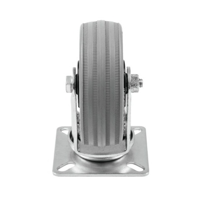 Roda de patim cinzenta com base metálica prateada