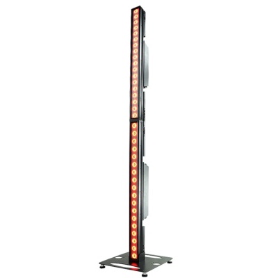 Luminária de pé metálica preta com luzes LED laranja dispostas verticalmente