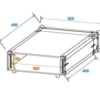 Desenho técnico caixa metálica rack 3U medidas