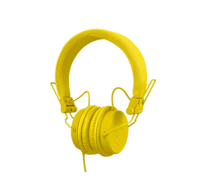 Auriculares amarelos com cabo e almofadas acolchoadas