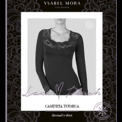 Embalagem de camisola térmica preta com renda, marca Ysabel Mora