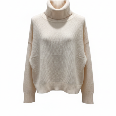 Camisola de gola alta creme em malha texturada