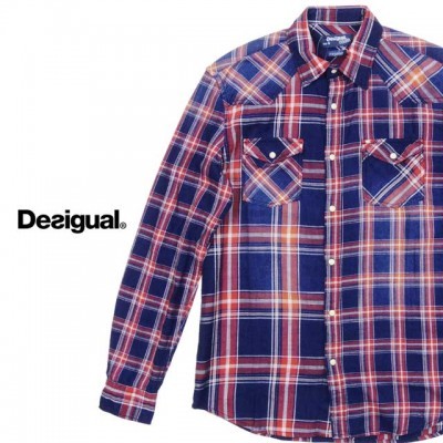 Camisa de manga comprida xadrez azul e vermelho Desigual