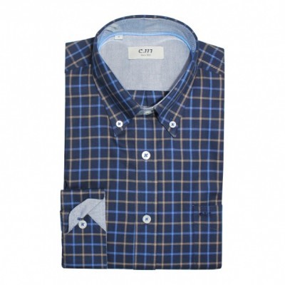 Camisa xadrez azul com gola abotoada