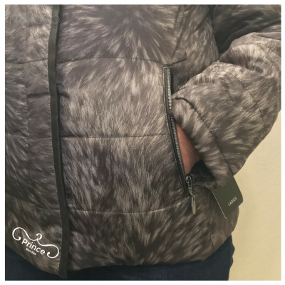 Casaco acolchoado cinzento com padrão e fecho