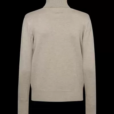 Camisola bege clara de malha com gola alta