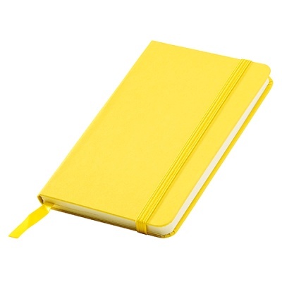 Caderno amarelo capa dura com elástico e marcador