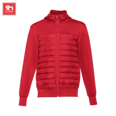 Casaco vermelho com corpo acolchoado e fecho de correr