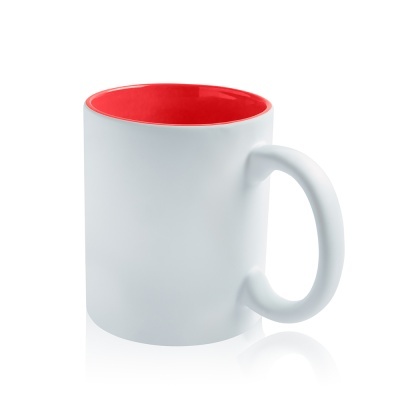 Caneca branca com interior vermelho e asa grande