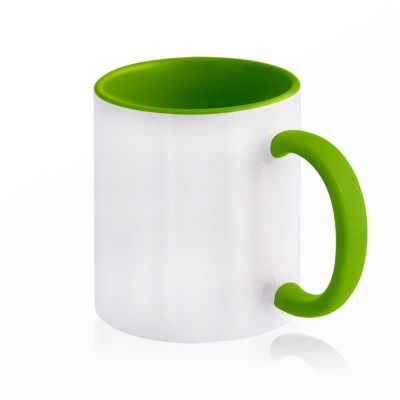 Caneca branca com interior e pega verde