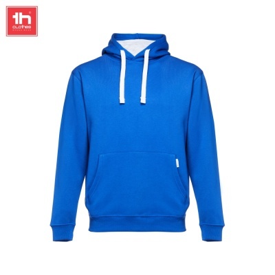 Sweatshirt azul com capuz e cordões brancos