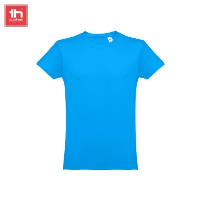 Camiseta azul turquesa de manga curta com gola redonda