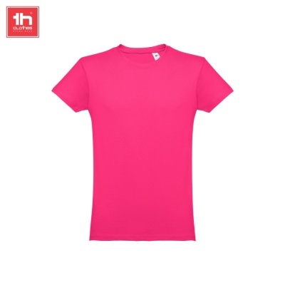 Camiseta rosa fúcsia de manga curta com gola redonda sobre fundo branco