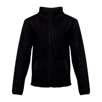 Casaco preto de manga comprida com fecho zip e gola alta