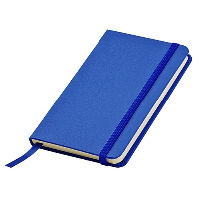 Caderno azul com elástico e marcador de fita