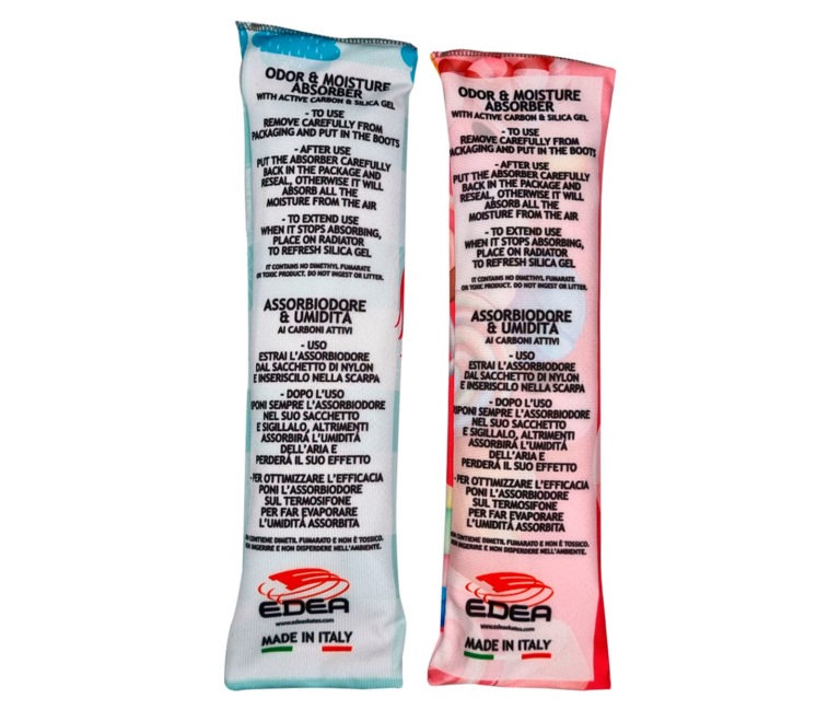 Dois pacotes absorventes de odor e humidade EDEA azul claro e vermelho claro