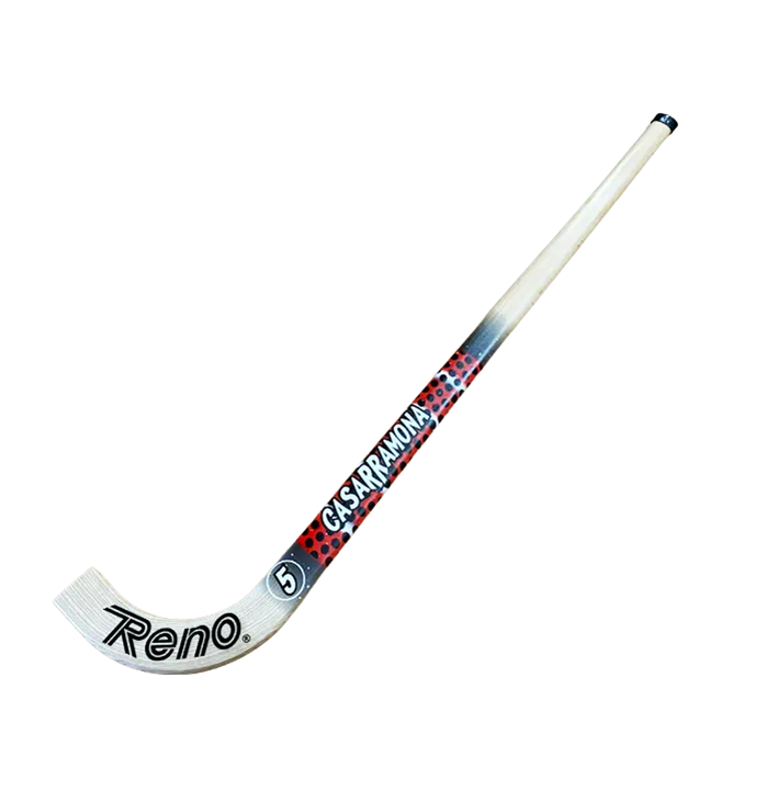 Stick de hóquei em patins branco com texto e design colorido