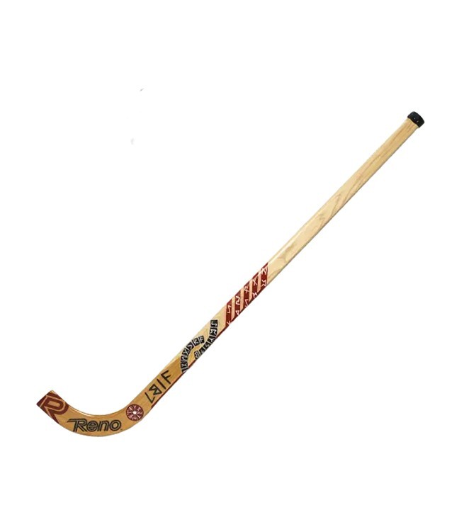 Stick de hóquei no gelo em madeira clara com texto Reno