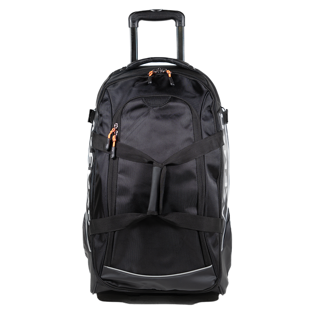 Mala de viagem preta com rodas e punho retrátil