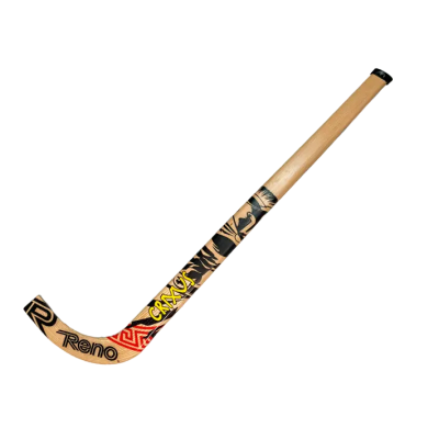 Stick de hóquei em madeira com design colorido e textos Reno e GRAVO