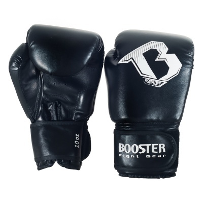 Par de luvas de boxe pretas com fecho de velcro e marca BOOSTER Fight Gear